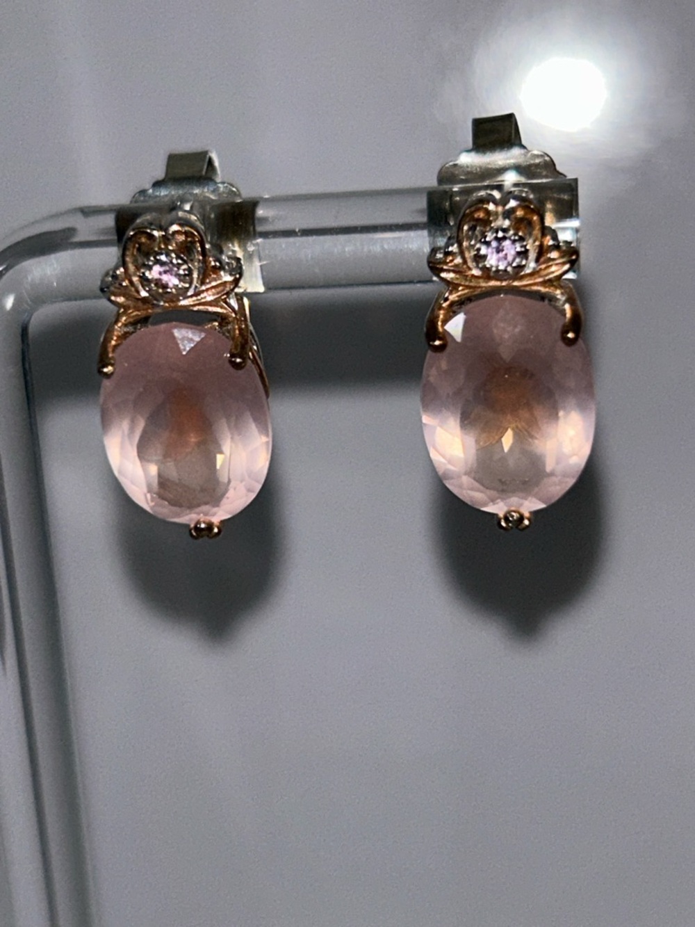 NWOT Gems En Vogue Palladium 18k Accent Genuine Rose Quartz Designer Earrings